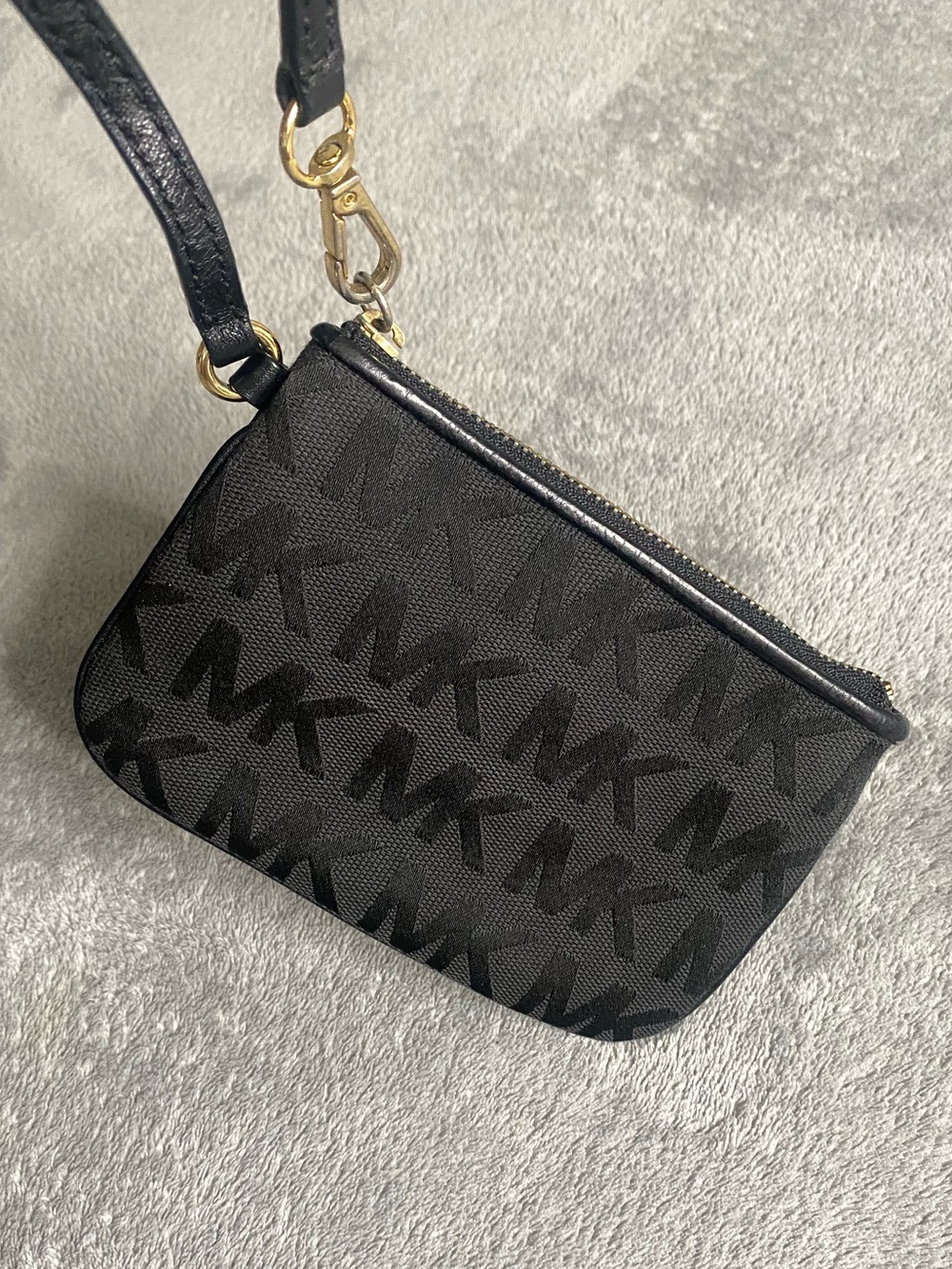 Michael Kors Jet Set Black Monogram Logo Wristlet Pouch Clutch